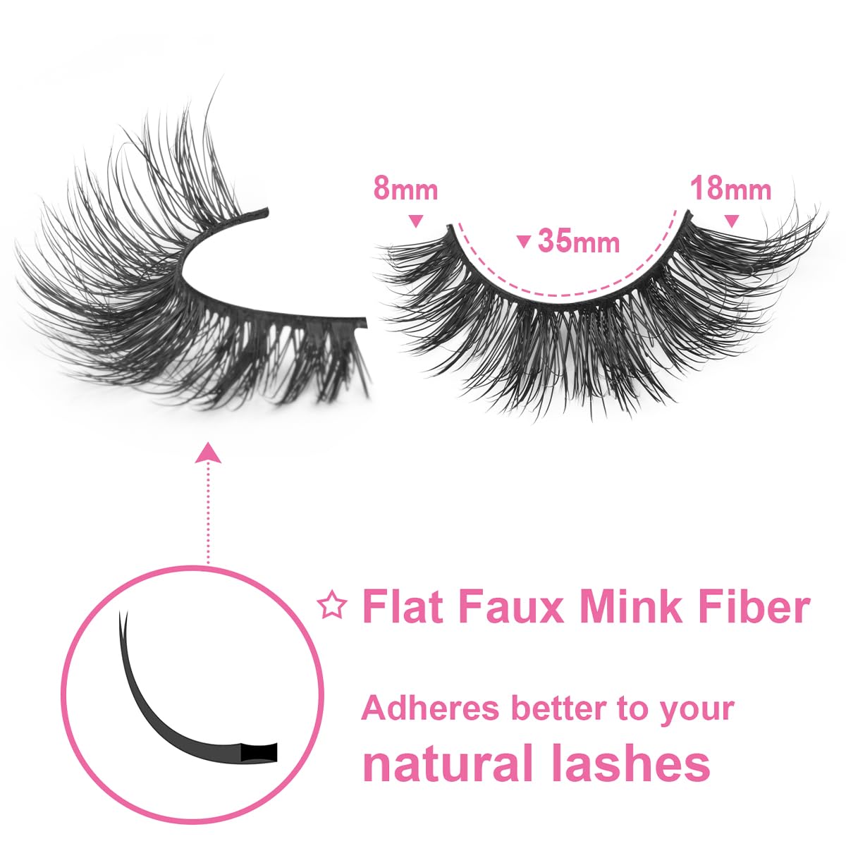 Mink Lashes False Eyelashes Natural Look Wispy Cat Eye Flat Lashes 3D Mink Lashes Natural Fake Lashes 18mm Strip Lashes Pack 7 Pairs