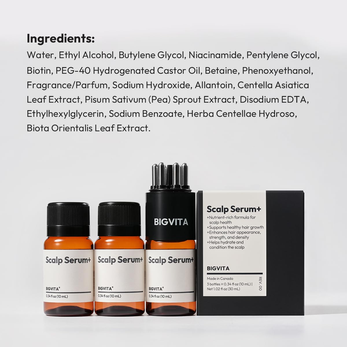 BIGVITA Scalp Serum + | Scalp Massager Applicator for Thicker, Fuller Hair | Hair Growth, Dry Scalp Relief | Biotin, AnaGain™, Centella & Natural Leaf Extracts | Soothes Itchy, Flaky Scalp