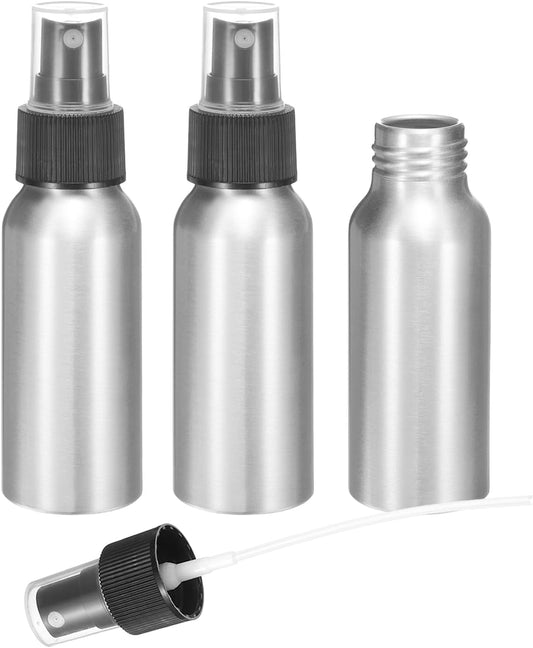 HARFINGTON 3pcs Aluminum Fine Mist Spray Bottles 60ml/2.03oz Metal Small Liquid Alcohol Refillable Travel Container with Black Plastic Nozzle Cap for Perfume Skincare Cosmetic Storage Bottle