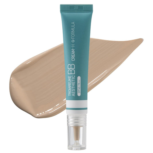 TROIAREUKE Aesthetic BB Cream H+ Formula SPF50+ PA+++, Lightweight Blemish Balm, Tinted Moisturizer with Medium Coverage, Lasting Foundation Makeup Base for Oily Skin | Korean Beauty Makeup