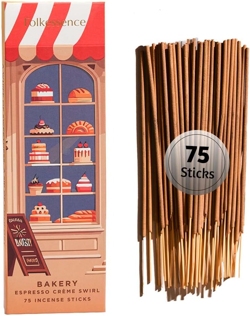 Folkulture Bakery Incense Sticks for Home | Pack of 75 (8") Organic Fall Insence-Stick for Meditation with 45 Mins Burn Time | Organic Insence, Aromatherapy Fall Scents | Non Toxic Coffee Inscent