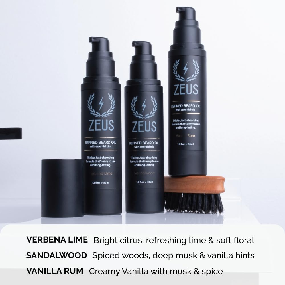 ZEUS Refined Beard Oil for Men, Leave-In Conditioner for Beard & Mustache, Softens Hair, Fights Dryness & Itch (Made in USA) Verbena Lime