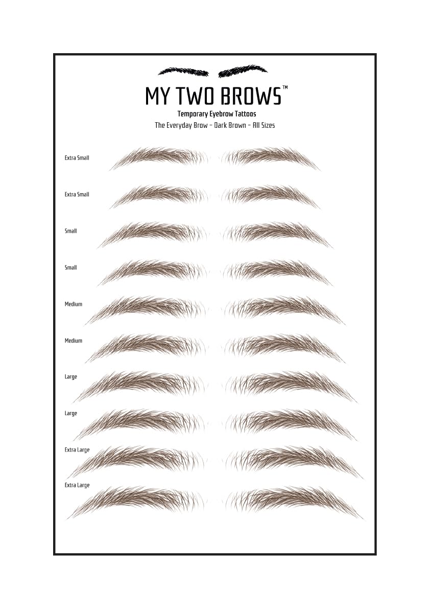 (10 pairs) Dark Brown Temporary Eyebrow Tattoo - Large Size - Waterproof & Smudgeproof - Everyday Brow Style Eyebrow Stickers - Sheet Lasts up to 30 Days - Won't Work on Existing Brows