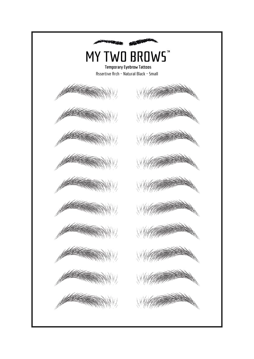 (10 pairs) Natural Black Temporary Eyebrow Tattoo - Small Size - Waterproof & Smudgeproof - Assertive Arch Style Eyebrow Stickers - Sheet Lasts up to 30 Days - Won't Work on Existing Brows