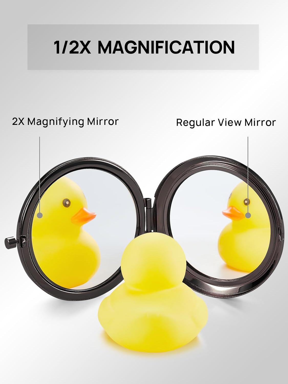 Compact Mirror Bulk, Set of 100 Double-Sided 1X/2X Magnifying Metal Pocket Makeup Mirrors(Round, Onyx Black)