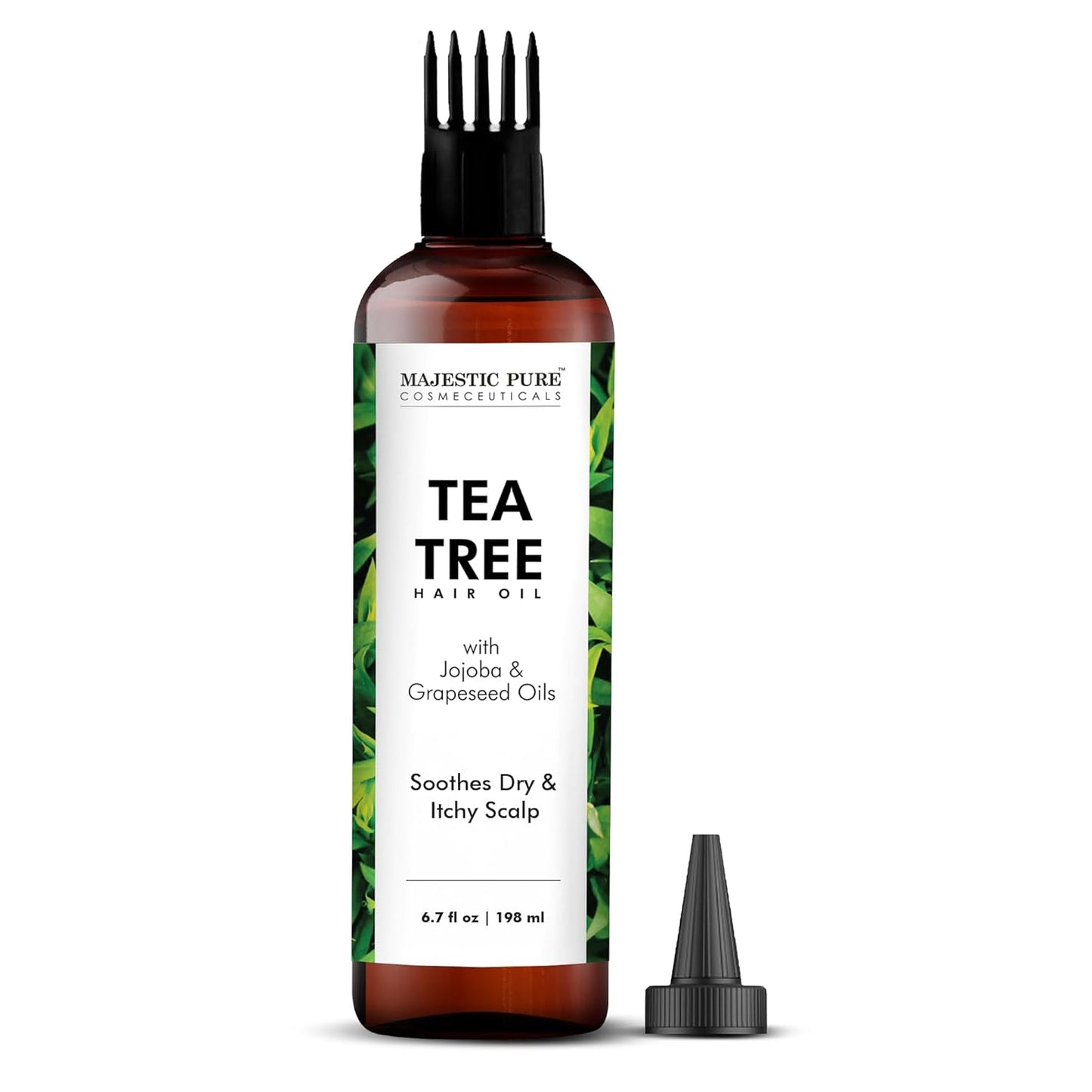 Majestic Pure 100% Pure Tea Tree Oil For Hair Growth - Strengthening, Nourishing, Volumizing - Infused with Jojoba Oil & Grapeseed Oil - Non GMO Verified - 6.7 Fl Oz