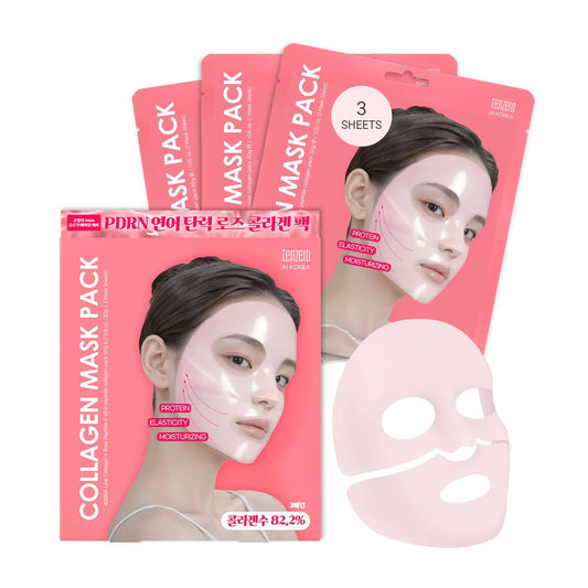 tenzero Rose Peptide Collagen Mask Pack 3 Sheets x 30g, Overnight Hydrogel Mask, Deep Hydrating, Elasticity Enhancing, Anti Wrinkle Lifting, Firming, Nourishing with Collagen, Rose Peptides