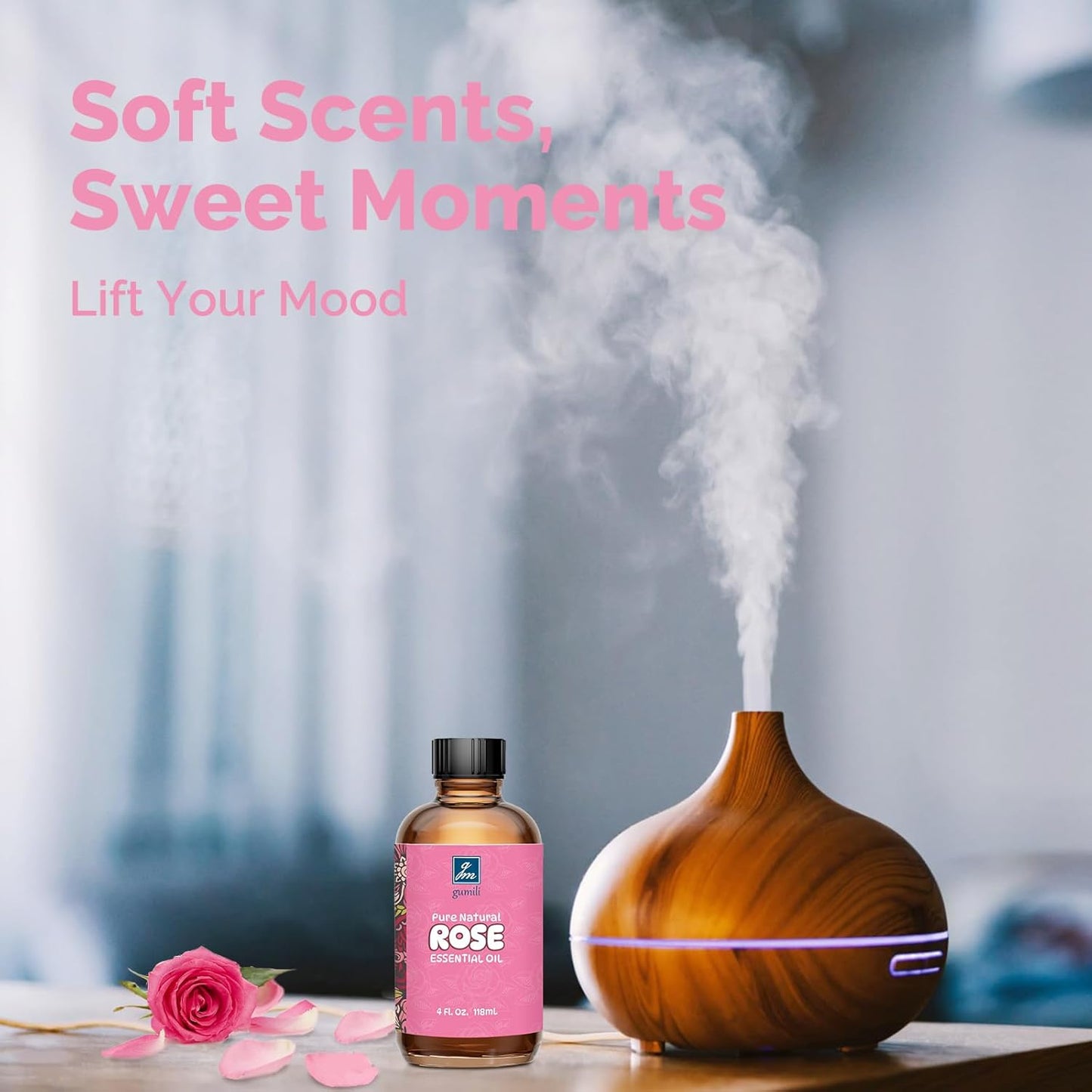 Rose Essential Oil 4 Oz, 100% Pure Natural Rose Oil for Diffuser, Skin, Hair, Body, Face Care, Perfume DIY