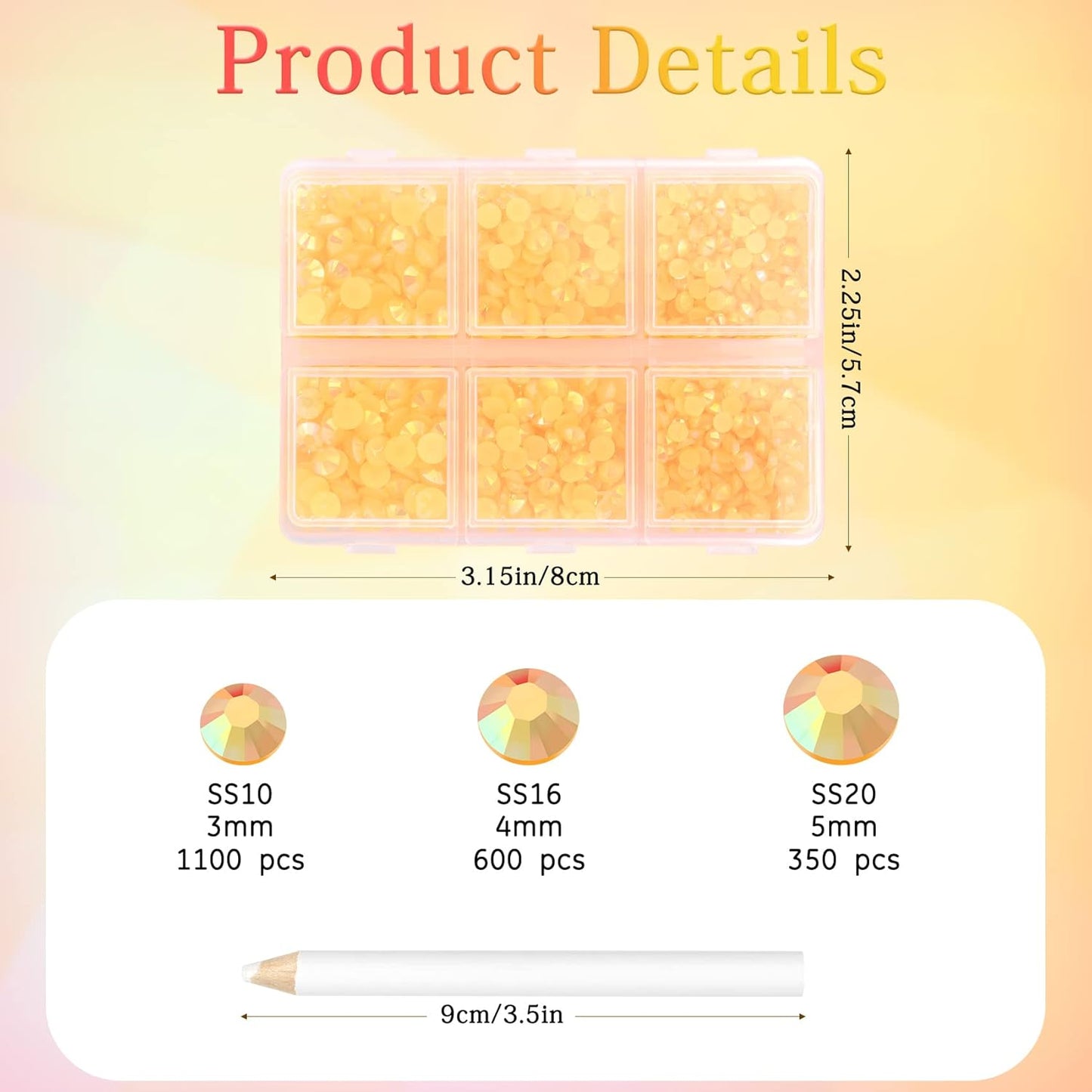 Multi Size 3mm 4mm 5mm Rhinestones Set for Nails Crafts Peach Non Hotfix Rhinestones Nail Gems Rhinestone Jelly AB&Round Flat Back Resin Rhinestone for Makeup Clothes Shoes Eyes Bottles Crafts