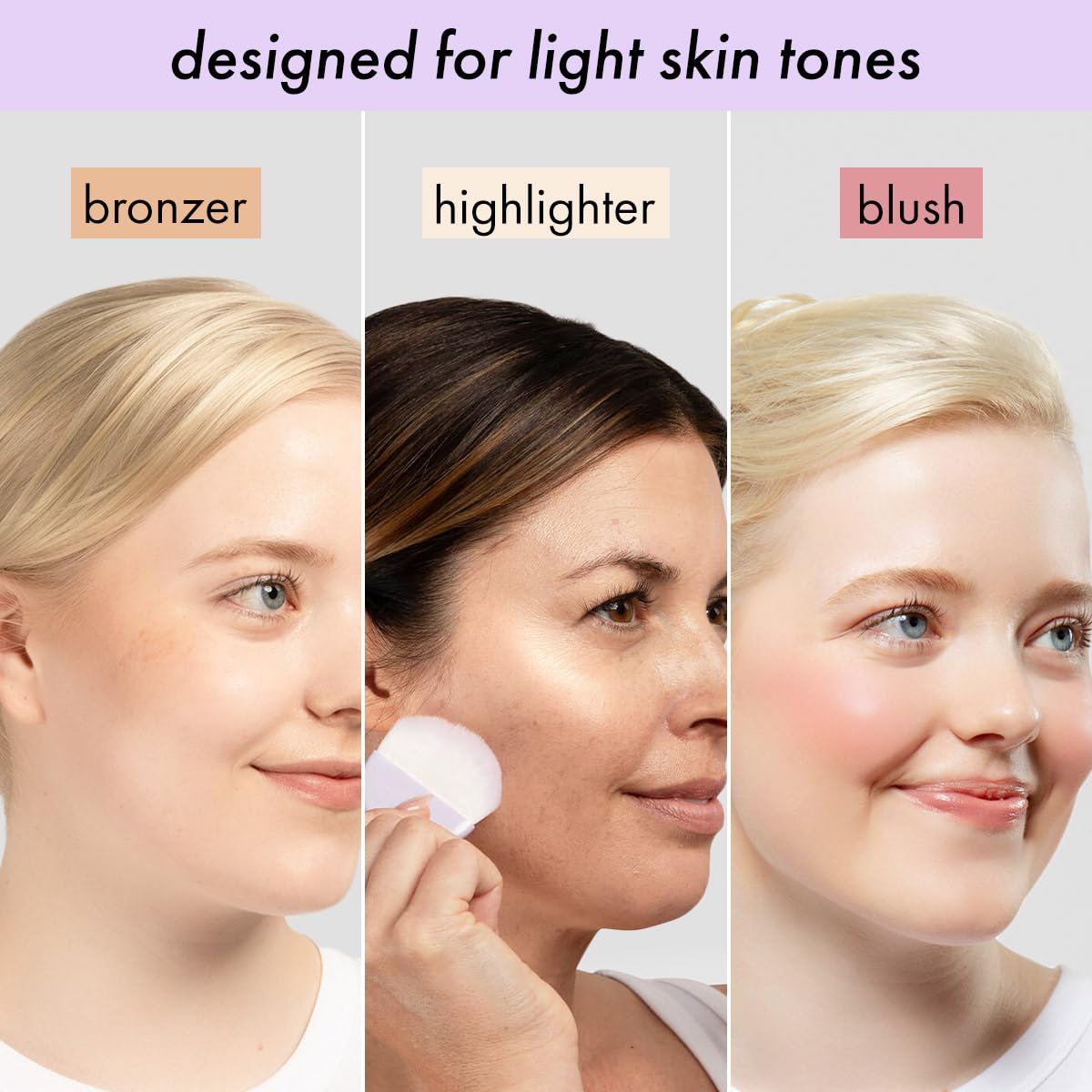 Subtl Beauty 3-in-1 travel makeup kit by subtl staks | powder blush, bronzer, and highlighter | includes mirror lid and mini brush | for fair-light skin tones