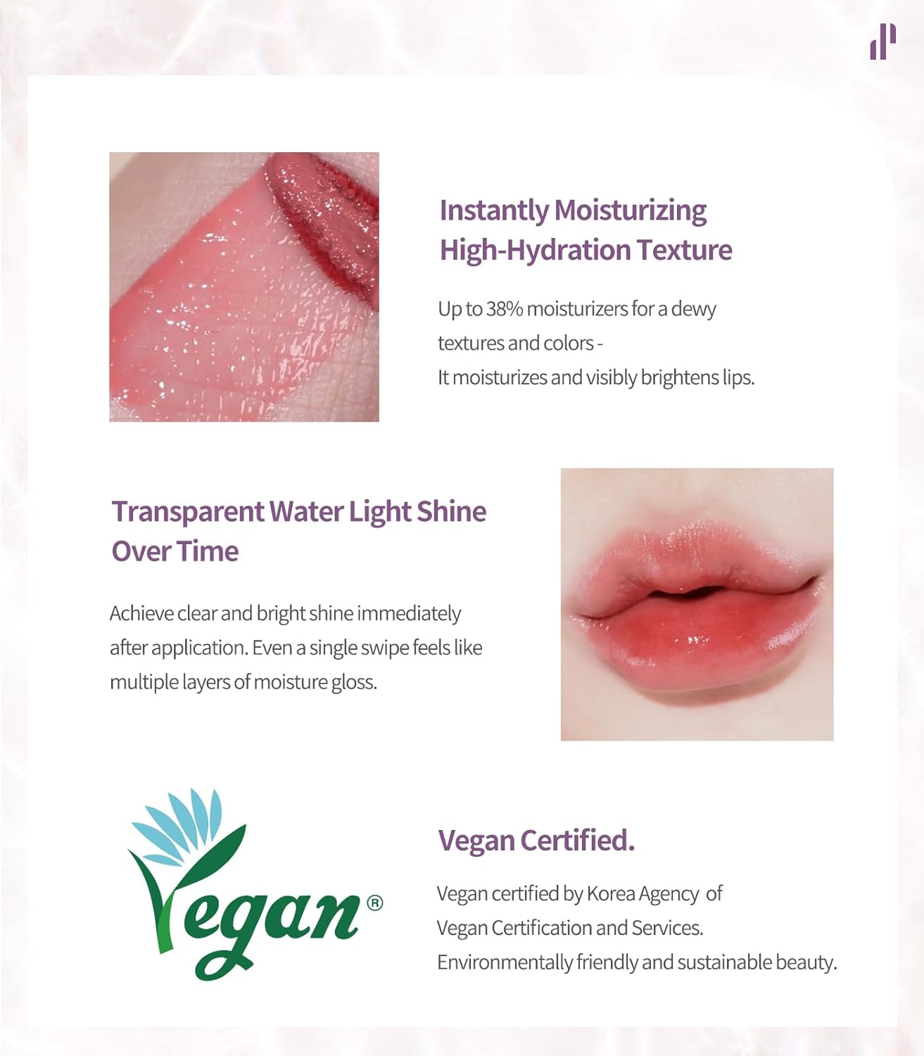 Heart Percent Dote On Mood Pure Glow Tint, Watery & Lightweight Moisturizing Lip Stain Long Lasting Liquid Lipstick 6.8g, #04. Mauve