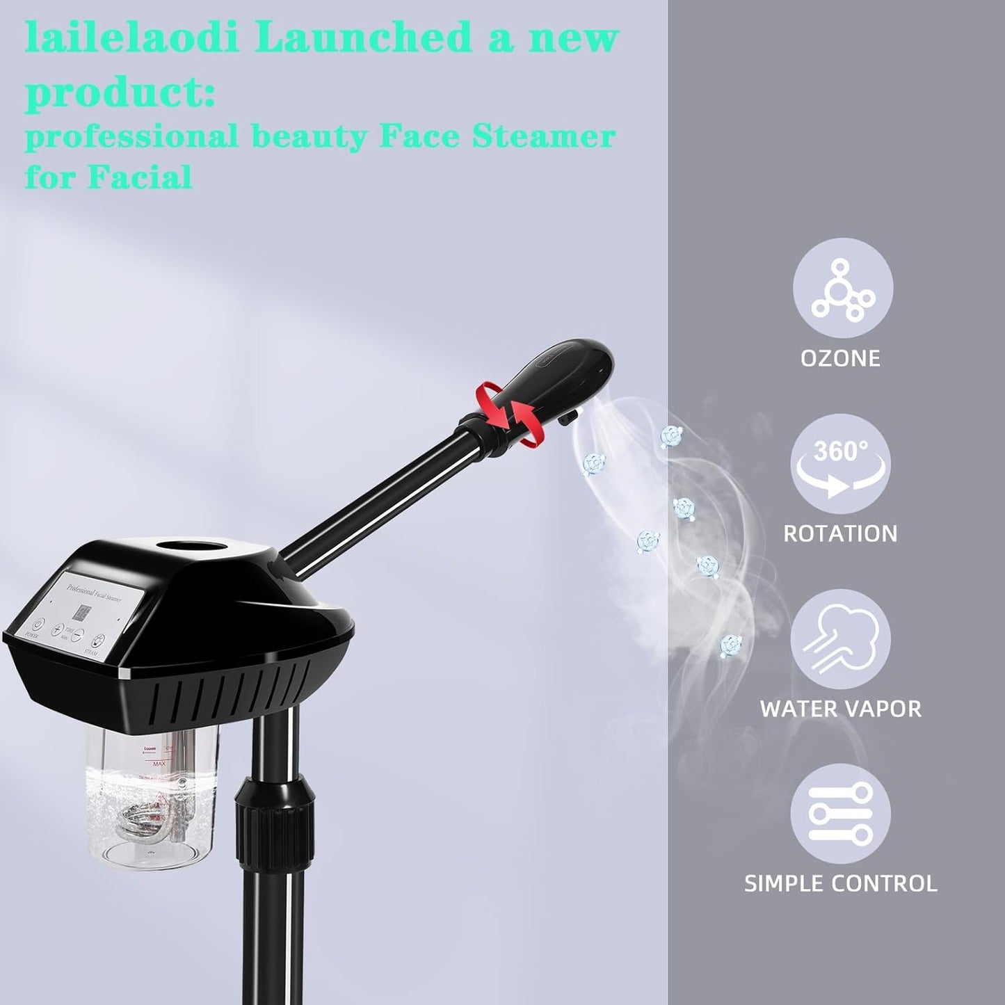 Professional Facial Steamer, Facial Steamer Professional for Estheticians, Hot Mist & Timer Function, Ozone Face Steamer on Wheels for Spa, Salon and at Home Use
