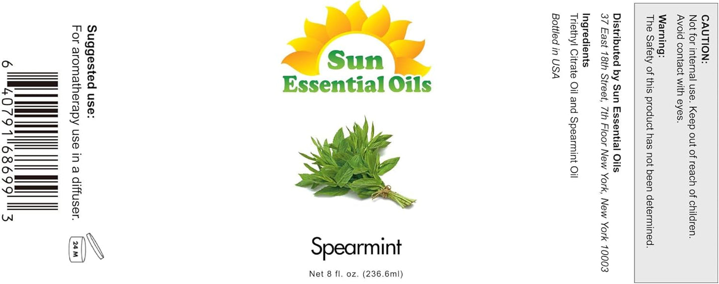 Sun Essential Oils Spearmint Essential Oil 8 oz – for Diffusers, Massage & Aromatherapy