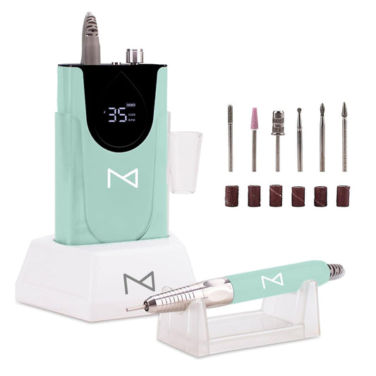 M Max - Professional Nail Drill Machine - 2-in-1 Brushless Motor Nail File - Electric, Cordless, Aluminium Alloy Casing, 35000 RPM, HD Display - Perfect for Salon & Home Use (Mermaid)