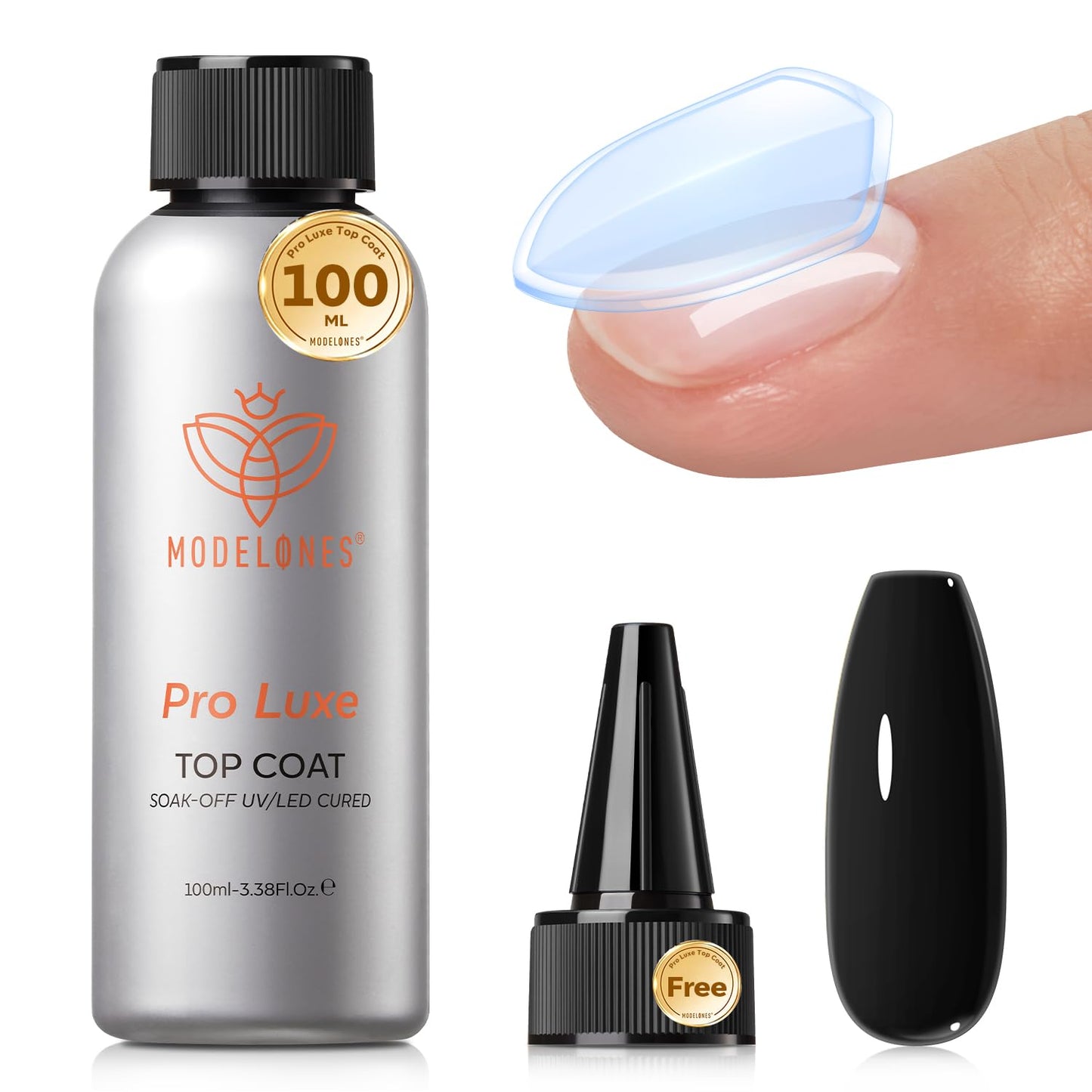 modelones Gel Top Coat, 100ml No Wipe Extra Glossy Top Coat Gel Nail Polish Long-Lasting High Gloss Bulk Salon Grade Top Coat Refill Clear Nail Polish, for Nail Techs, Manicure Stores & DIY
