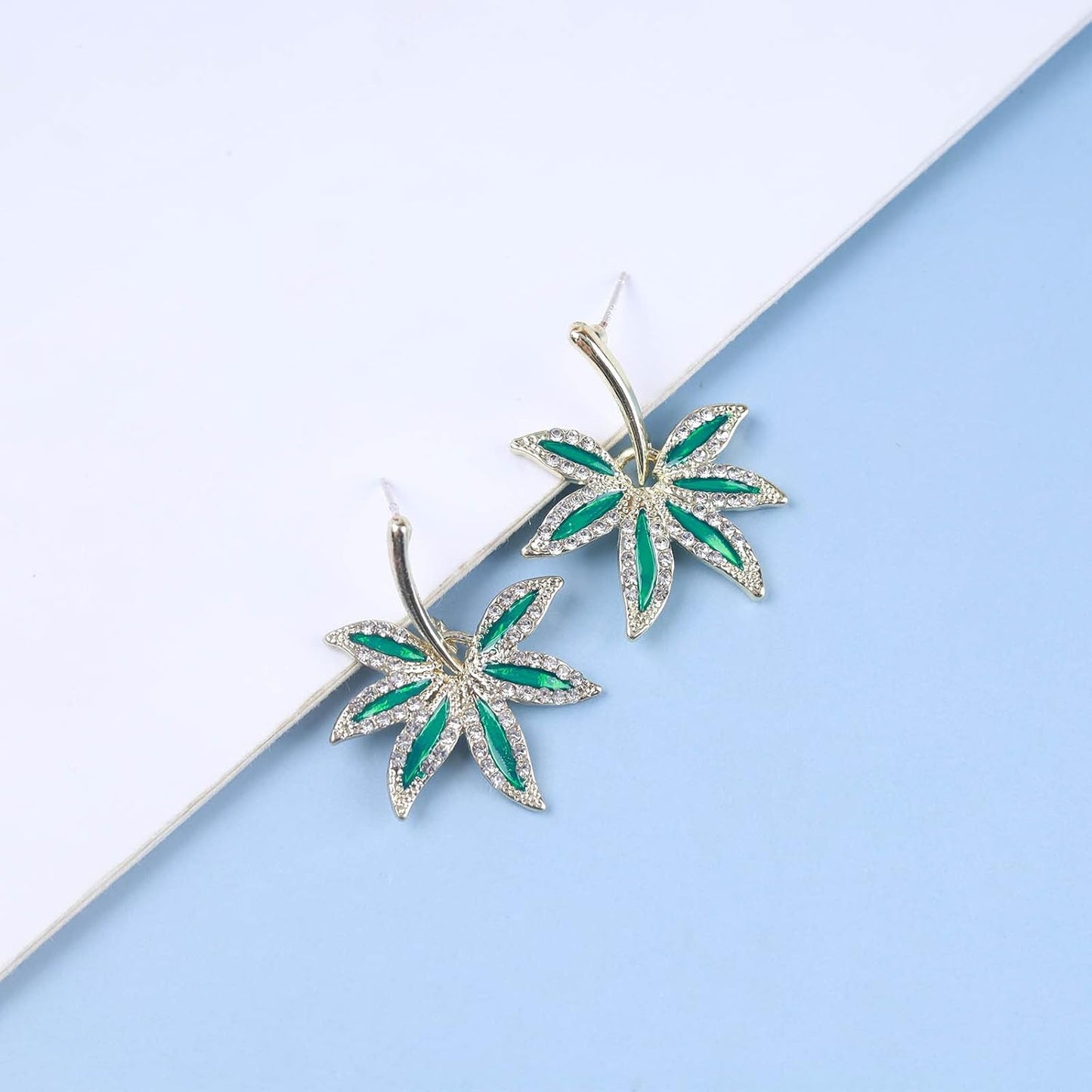 Vintage Emerald Pot Leaf Earrings Green Leaf Drop Earrings Green Marijuana Leaf Earrings Gold Cz Leaf Dangle Earrings Jewelry for Women