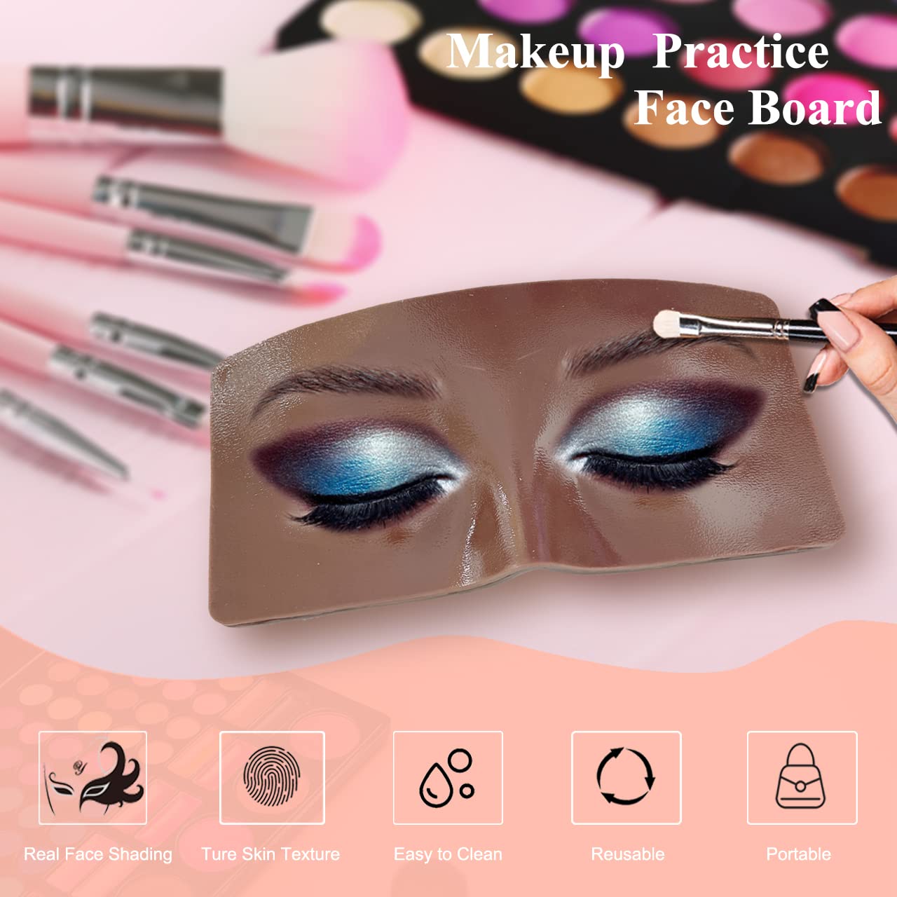 Makeup Practice Face Board, 3D Realistic Practice Makeup Face Set, Makeup Mannequin Face with Makeup Kit for Professional Makeup Artists Students and Beginners to Practice Eyes Eyeshadow Makeup