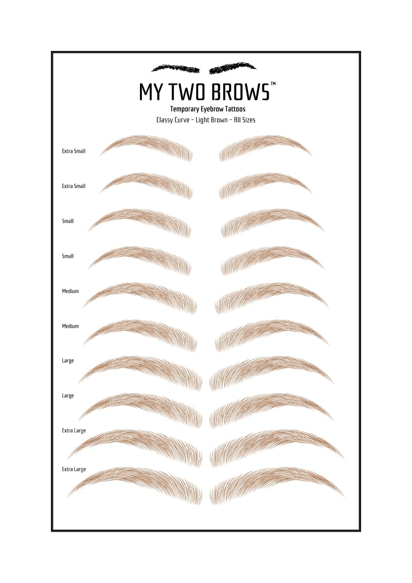 (10 pairs) Light Brown Temporary Eyebrow Tattoo - Small Size - Waterproof & Smudgeproof - Classy Curve Style Eyebrow Stickers - Sheet Lasts up to 30 Days - Won't Work on Existing Brows