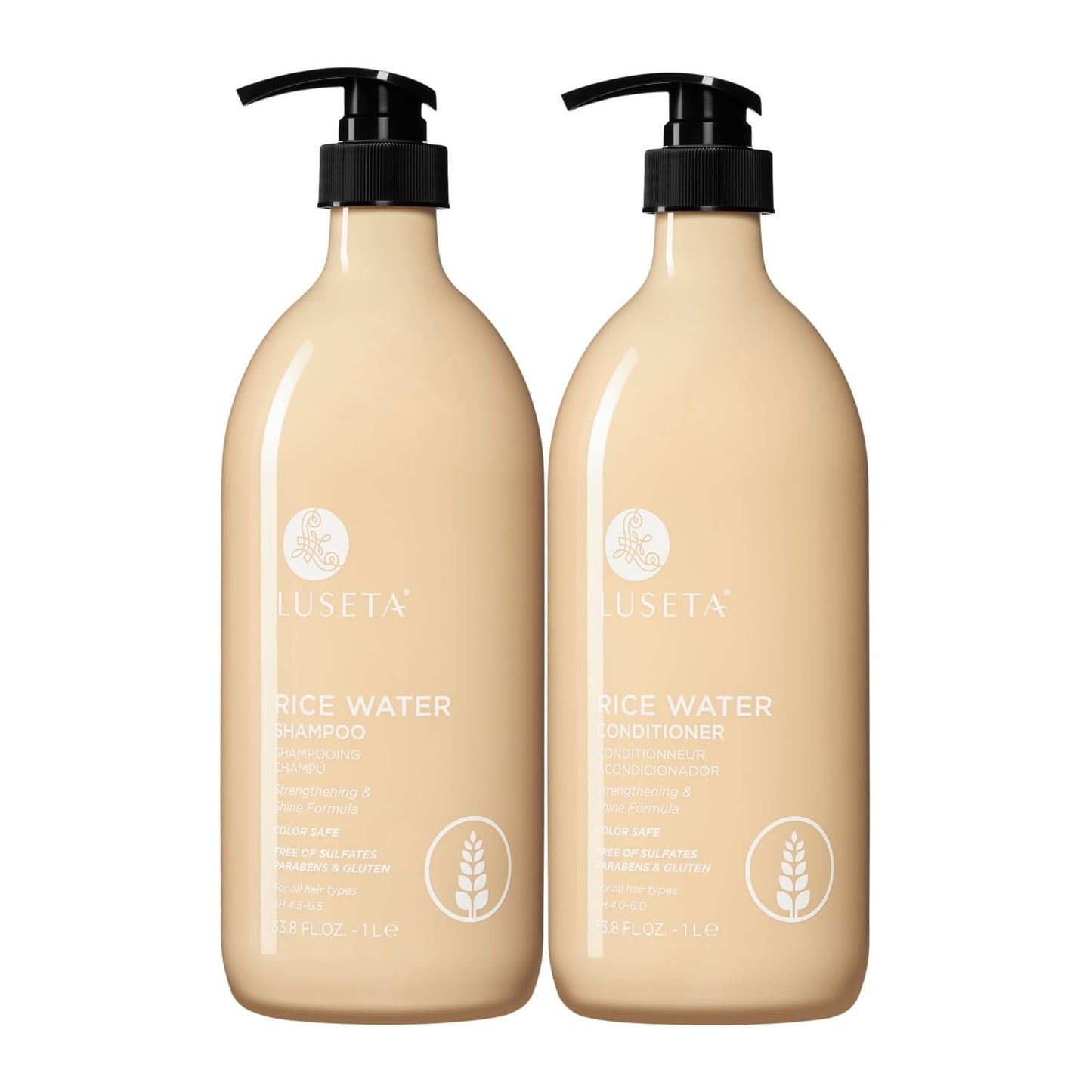 Luseta Rice Water Shampoo and conditioner Set Strengthening & Nourishing Revitalizes Shine for All Hair Types Hydrating & Frizz Control for Women and Men 33.8oz*2