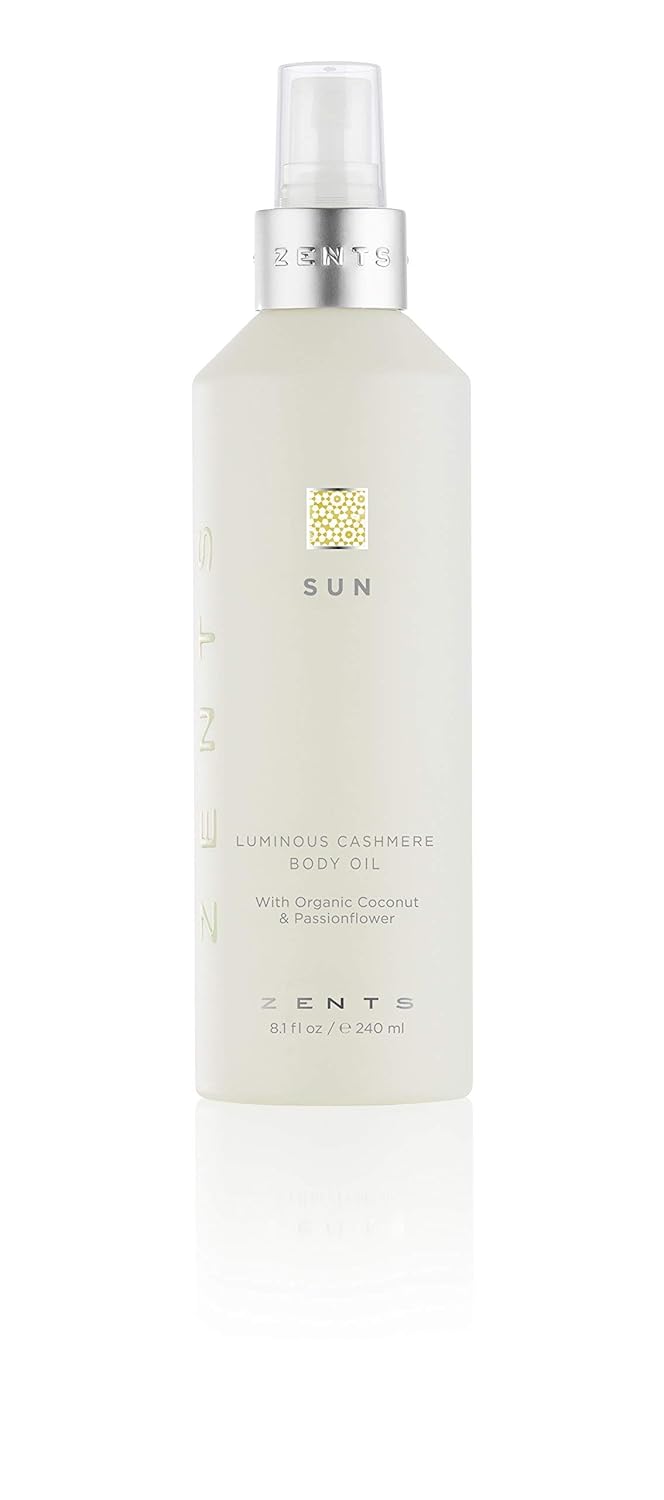 Zents Luminous Cashmere Body Oil (Sun Fragrance) | Moisturizing Body Oil with Vitamin E & Organic Coconut Oil | Softens & Smooths Skin | 8 fl oz