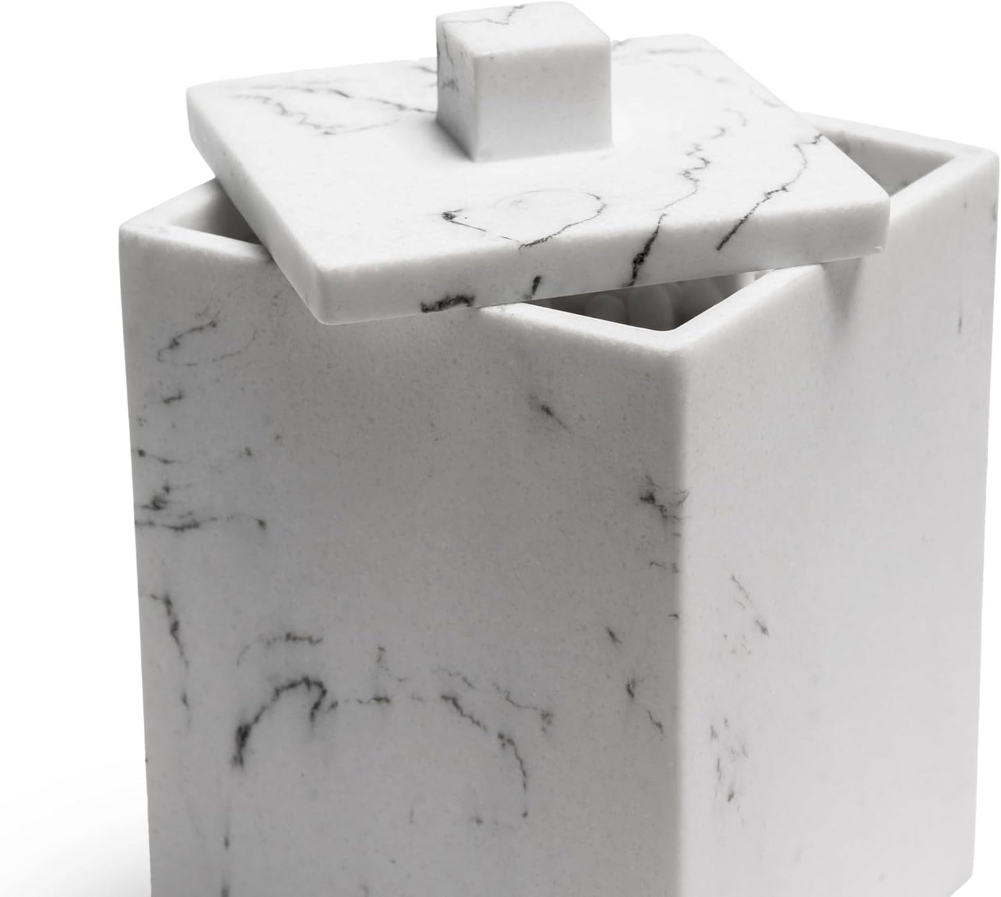 Qtips Holder with lid, q tips holder, Cotton Ball Holders for Bathroom, Resin Bathroom Jars, Cotton Ball Organizer for Jewelry Necklace Ring Earring Storage Jar Gift Case, Gravel White