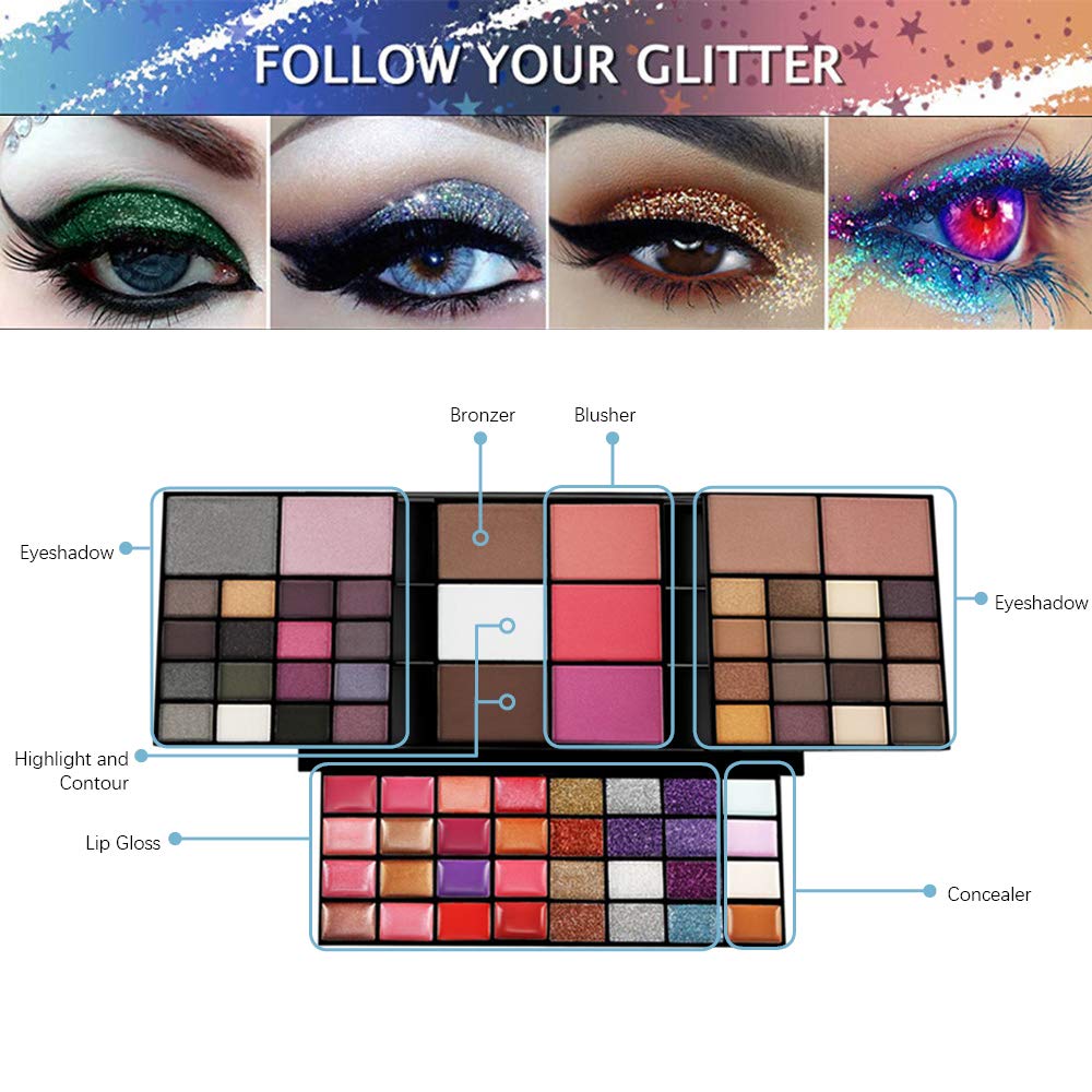 All in One Makeup Kit for Women Full Kit Girls Makeup Gift Sets Xmas Essential Bundle Include Eyeshadow Palette Lipstick Blush Concealer Eyeliner Mascara Foundation Brush Eyebrow Pencil
