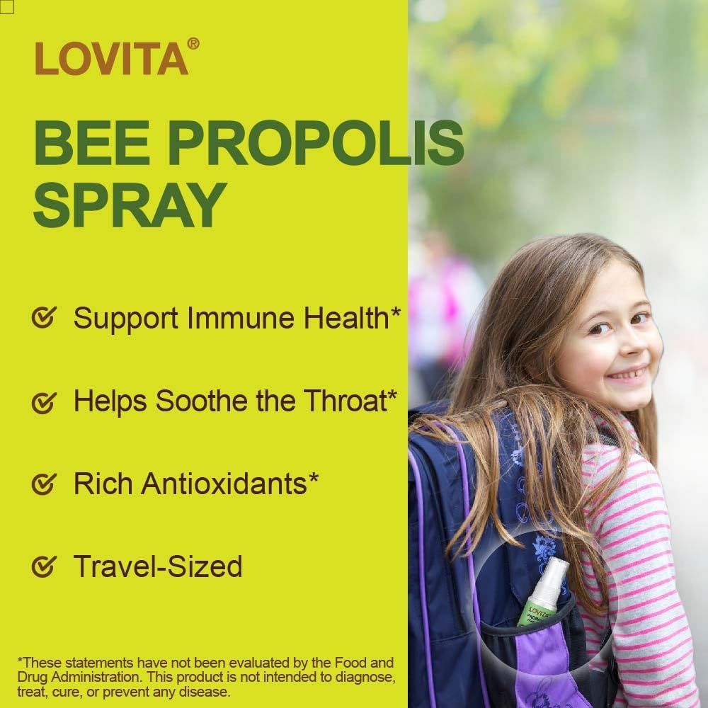 Lovita Bee Propolis Throat Spray, 18% Bioflavonoids, Alcohol-Free, Immune Support, Throat Soothing, Antioxidant, Gentle Taste, 1 Fl Oz (Pack of 1)