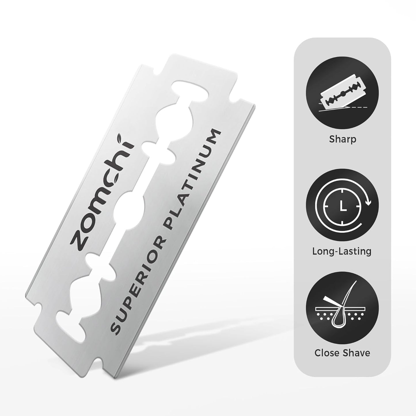 Zomchi Double Edge Razor Blades, 60 Counts Safety Razor Blades for Shaving, Platinum Stainless Steel Shaving Blades for Men and Women, Fits All Standard Double Edge Razors