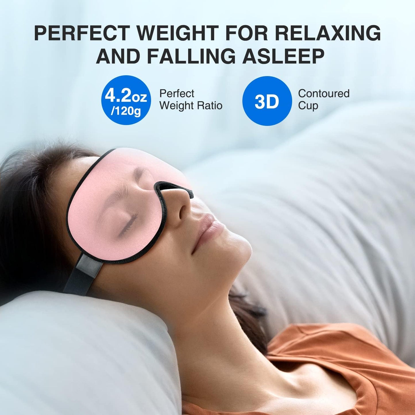 YFONG Weighted Sleep Mask, Women Men 3D Eye Mask Blocking Lights Sleeping Mask (4.2oz/120g), Pressure Relief Night Sleep Eye Mask with Adjustable Strap, Eye Cover Blindfold for Travel Nap Yoga, Pink