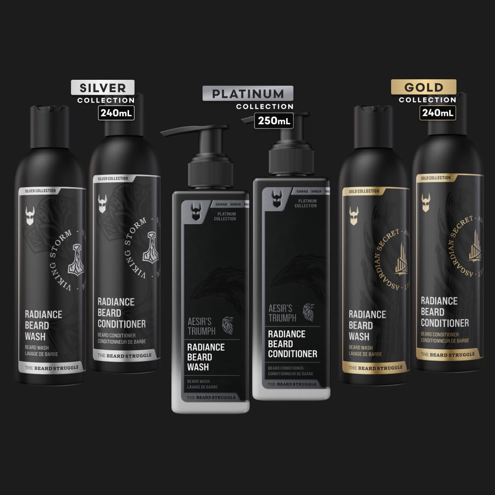 The Beard Struggle Radiance Beard Wash & Conditioner Bundle - Platinum Collection - Pack of 2 - Vanir's Wisdom - 8 Fl Oz each - For Men - Nourish, Cleanse, Soften, & Strengthen Beard