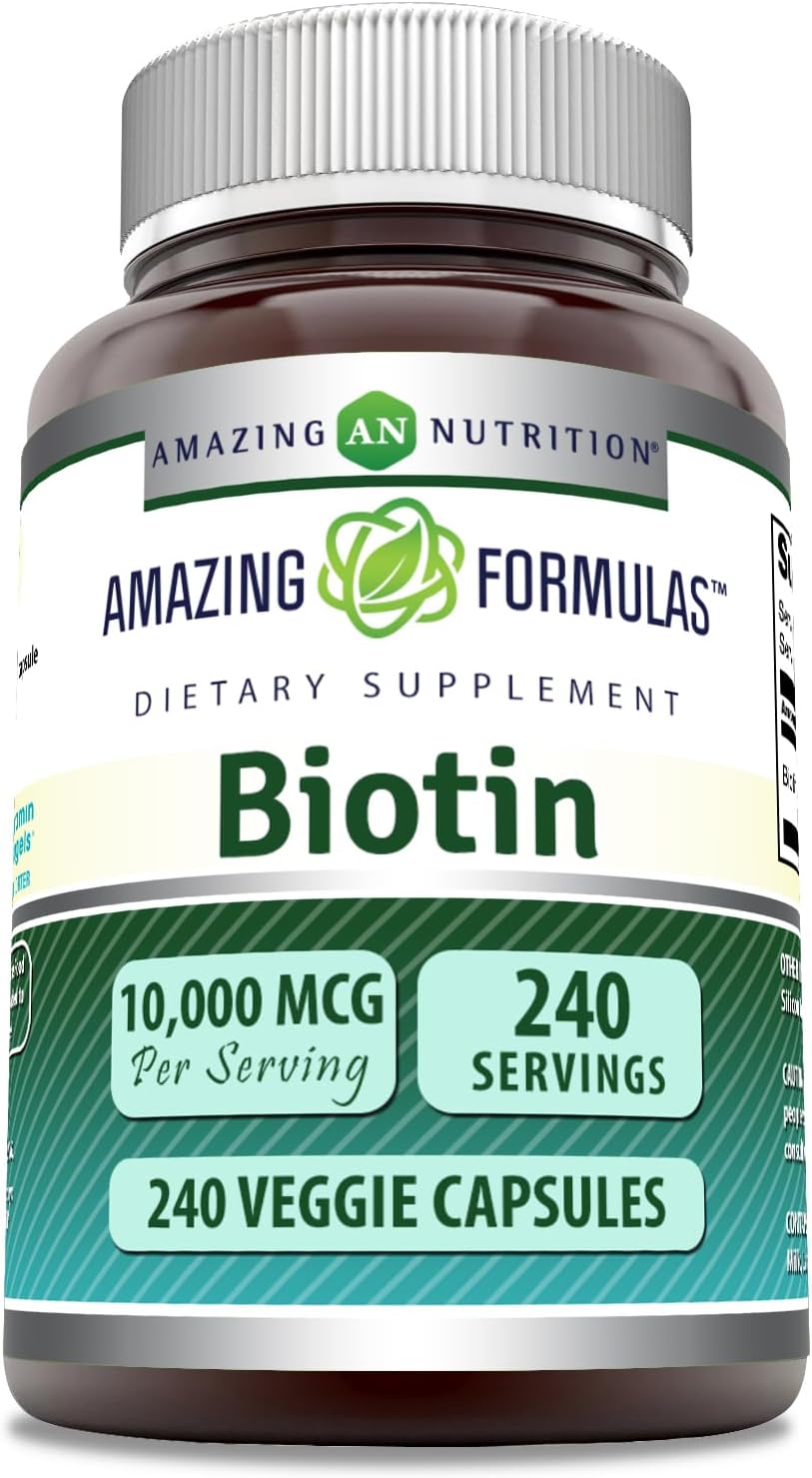 Amazing Formulas Biotin 10000 mcg Veggie Capsules | Vitamin B7 Supplement | Non-GMO | Gluten Free | Made in USA (240 Count)