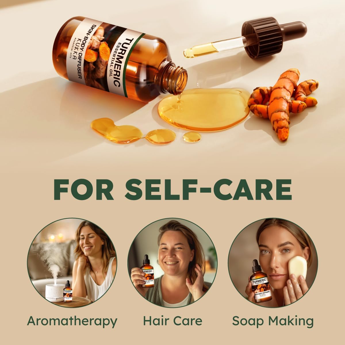 Kukka Turmeric Oil for Skin - 4 Fl Oz - Turmeric Essential Oil, Herbaceous Scent, for Face, Hair, Aromatherapy, Candle, DIY Soap Making Scents