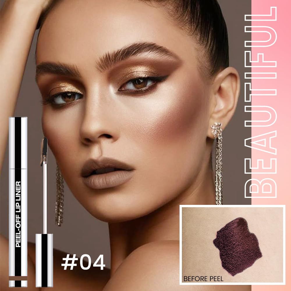 Matte Liquid Lip Stain Peel Off Lip Liner Tattoo - Light Taupe, Waterproof Smudge-Proof Lip Gloss, Long-Lasting Non-Stick Cup Formula, Natural Peel Off Design for All Skin Types #4