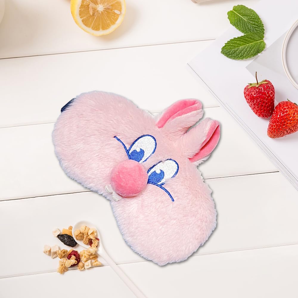 PERFECTSIGHT Bunny Eye Masks, Cute Plush Sleep Eye Cover Lightweight Adjustable Eyeshade Faux Fur Mask Cover for Women Men Sleep Travel Nap, Pink Nose
