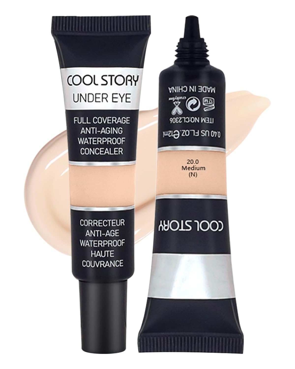 2 PCS Under Eye Concealer Full Coverage, Waterproof Color Correcting Concealer All Day Coverage Dark Circles, Puffiness, Redness, Lightweight Cream Foundation Brightener, Natural Matte Finish, Medium