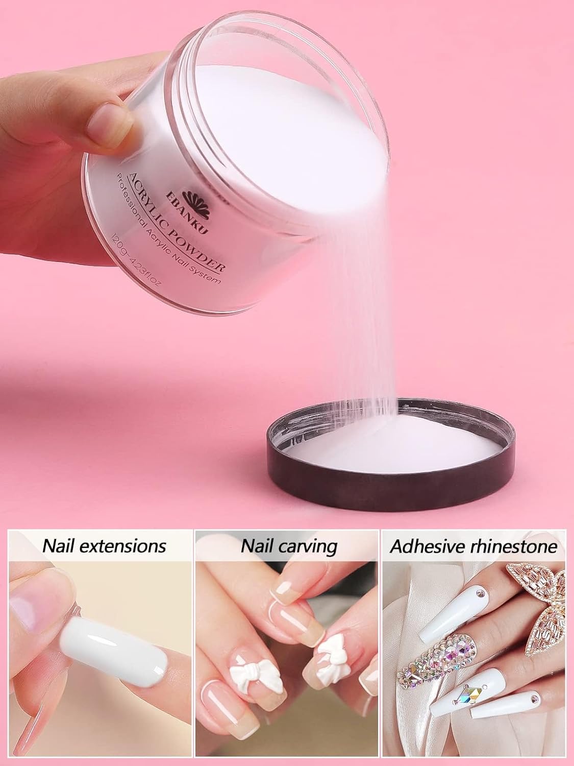 EBANKU Acrylic Nail Powder, 4.2oz White Powder for Nail Extensions & Sculpting, Colored Acrylic Nail Powders for French Nail Extension, Gifts for Women