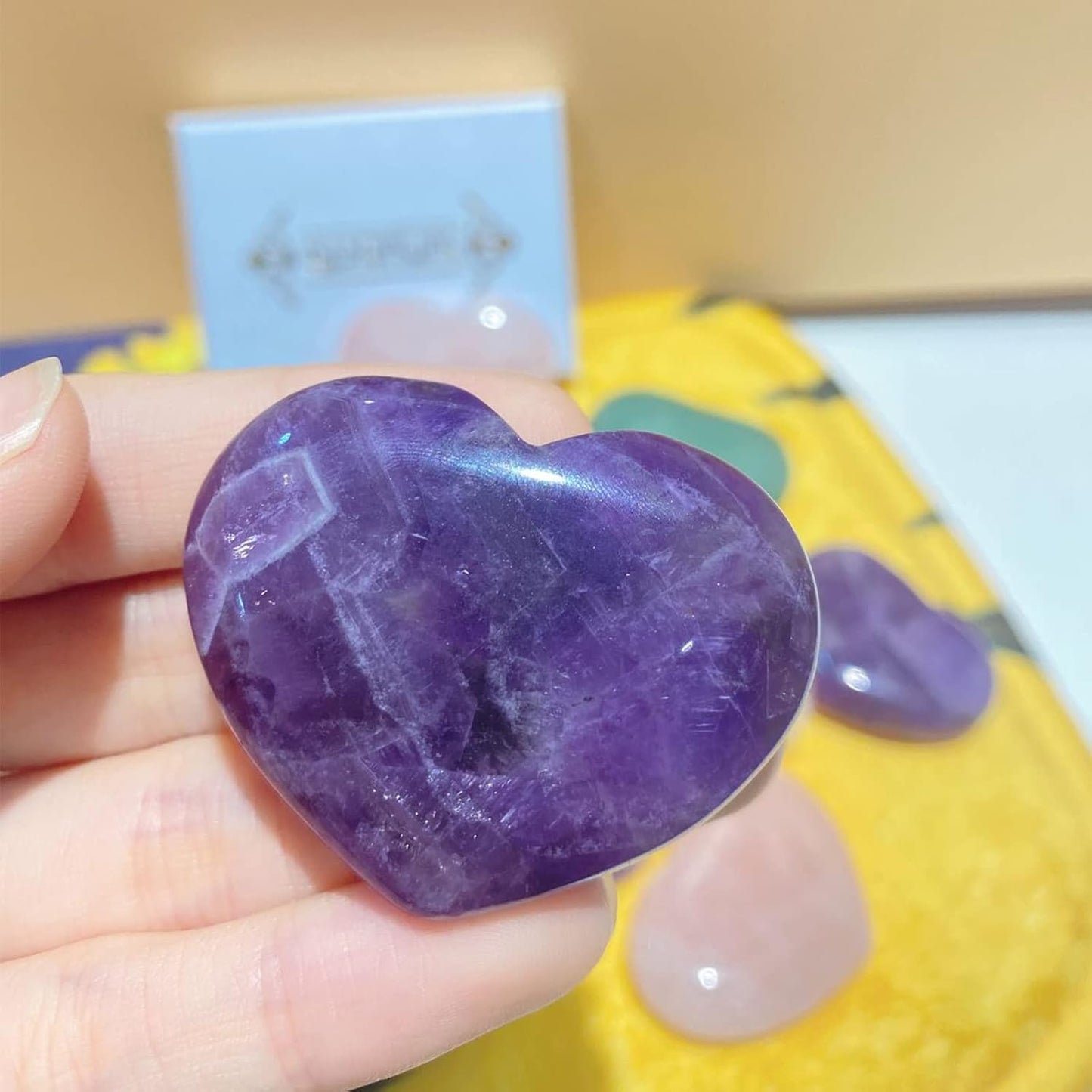 1.8" Large Amethyst Heart Healing Crystals Stone Gua Sha Palm Pocket Stones Meditation Love Gemstone Reiki Energy Balancing Meditation Mother's Day Gift