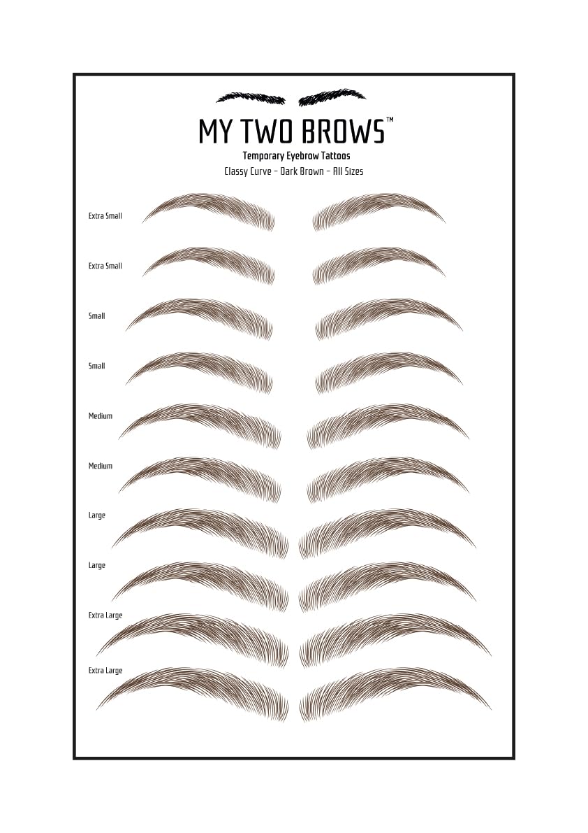 (10 pairs) Dark Brown Temporary Eyebrow Tattoo - Medium Size - Waterproof & Smudgeproof - Classy Curve Style Eyebrow Stickers - Sheet Lasts up to 30 Days - Won't Work on Existing Brows