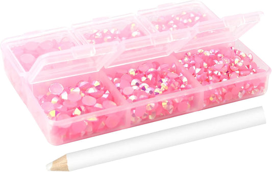 Multi Size 3mm 4mm 5mm Rhinestones Set for Nails Crafts Light Pink Non Hotfix Rhinestones Nail Gems Rhinestone Jelly AB&Round Flat Back Resin Rhinestone for Makeup Clothes Shoes Eyes Bottles Crafts