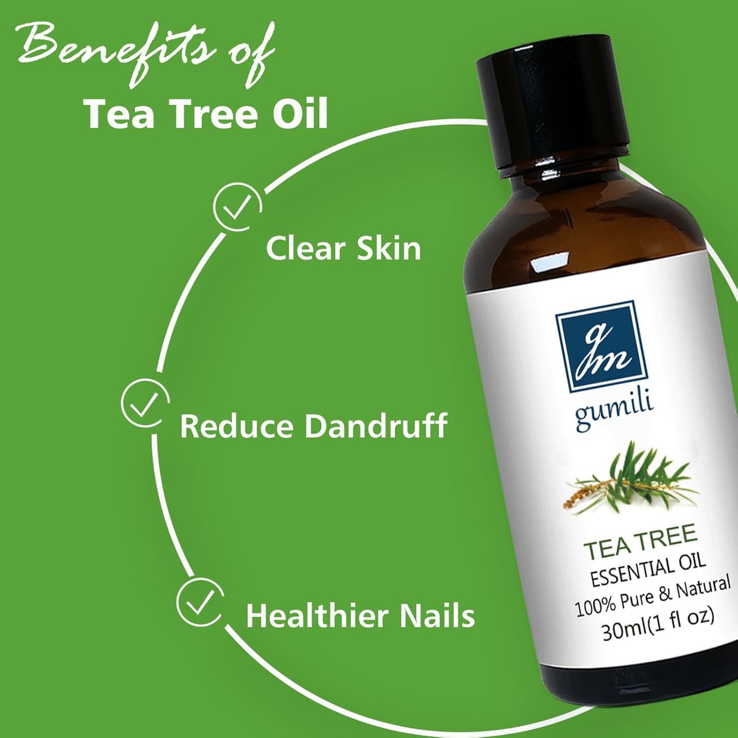 Tea Tree Oil for Skin, Hair, Nail Fungus, Face Body Wash, Foot Soak, Spray, 100% Pure Tea Tree Essential Oil - 30ml