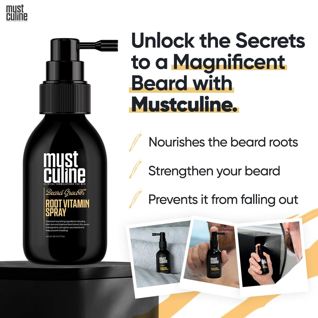 Masculine Beard Growth Vitamin Spray for Fuller, Stronger, Longer, and Bushier Beards (2 Pack)