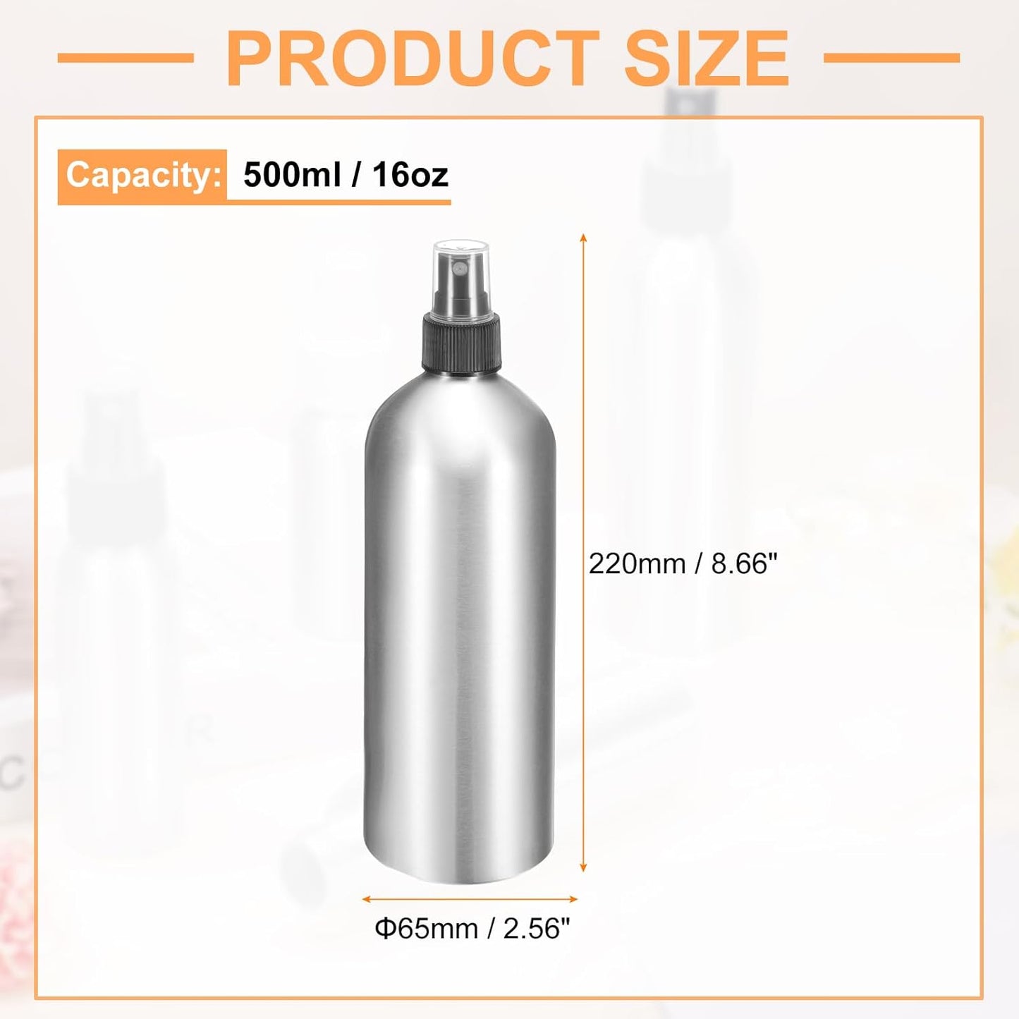 HARFINGTON 3pcs Aluminum Fine Mist Spray Bottles 500ml/16oz Metal Small Liquid Alcohol Refillable Travel Container with Black Plastic Nozzle Cap for Perfume Skincare Cosmetic Storage Bottle