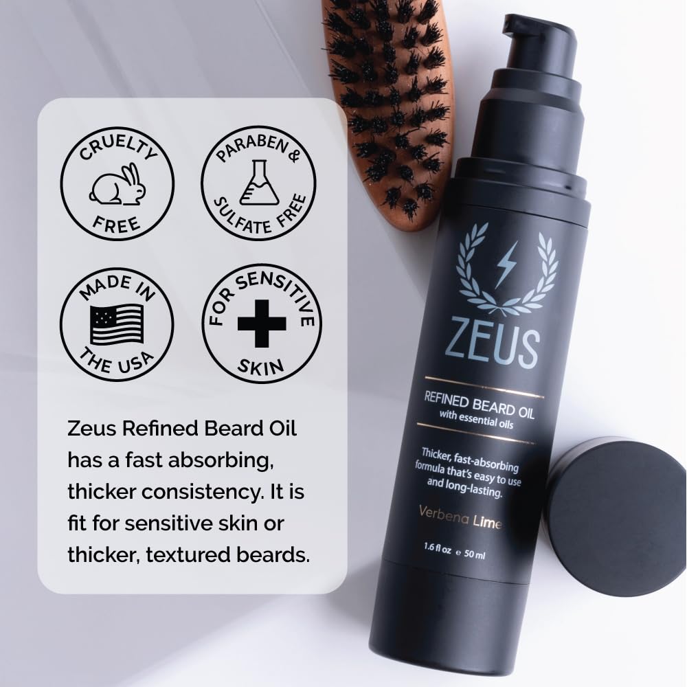 ZEUS Refined Beard Oil for Men, Leave-In Conditioner for Beard & Mustache, Softens Hair, Fights Dryness & Itch (Made in USA) Sandalwood