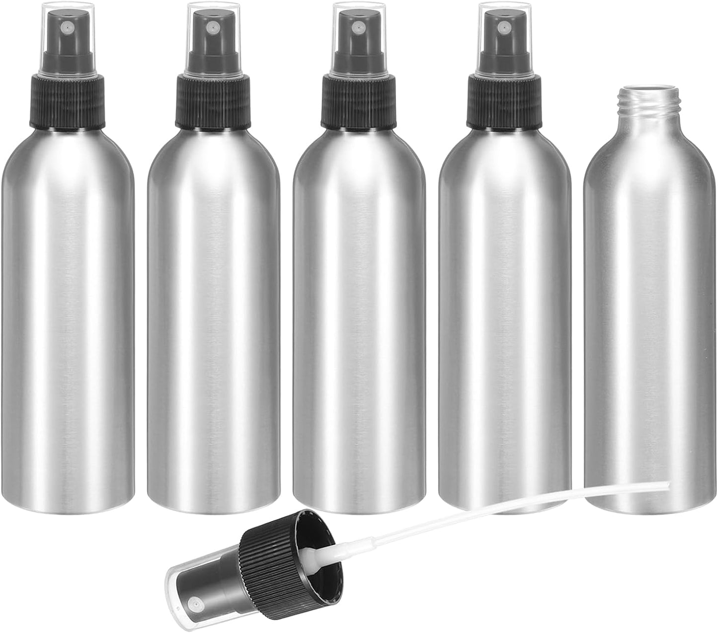 HARFINGTON 5pcs Aluminum Fine Mist Spray Bottles 200ml/6.7oz Metal Small Liquid Alcohol Refillable Travel Container with Black Plastic Nozzle Cap for Perfume Skincare Cosmetic Storage Bottle