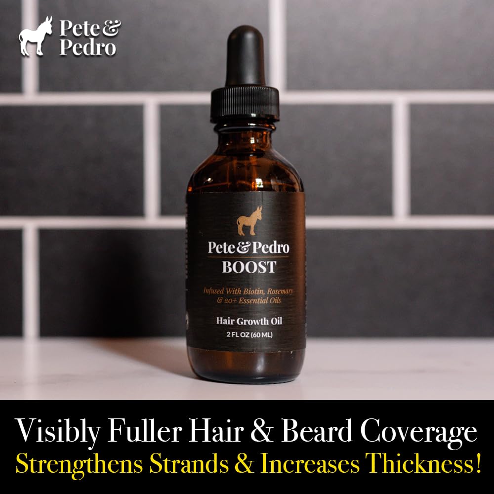 Pete & Pedro BOOST Hair & Beard Growth Serum Strengthening Oil For Men & Women - With Rosemary, Biotin & 20+ Natural Essential Oils | Shark Tank Featured, 2 oz.