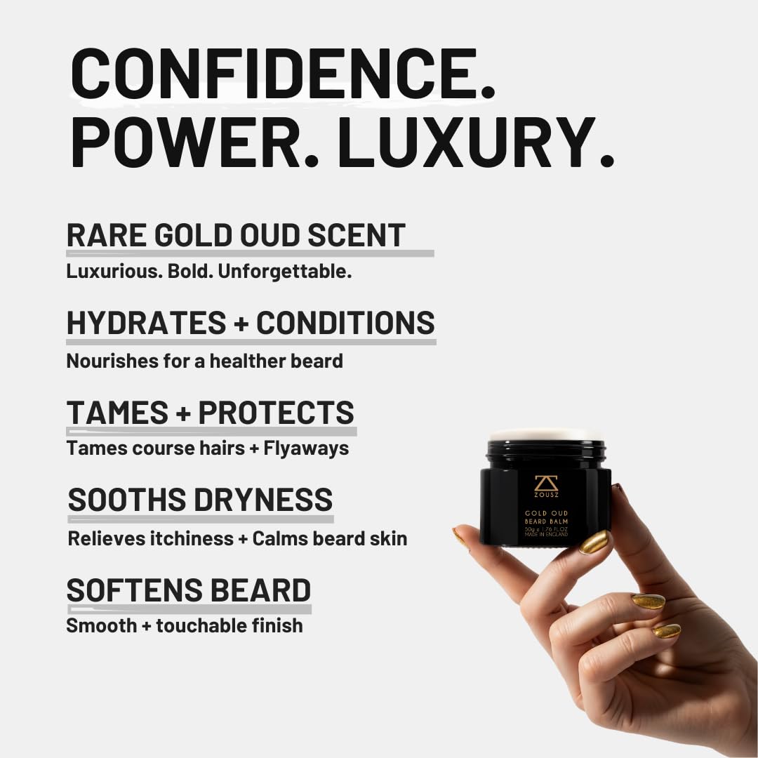 Gold Oud Beard Balm for Men – Luxurious Beard Cream with Shea Butter, Coconut Oil & Rich Cream Texture – Deep Conditioning & Styling – 50g