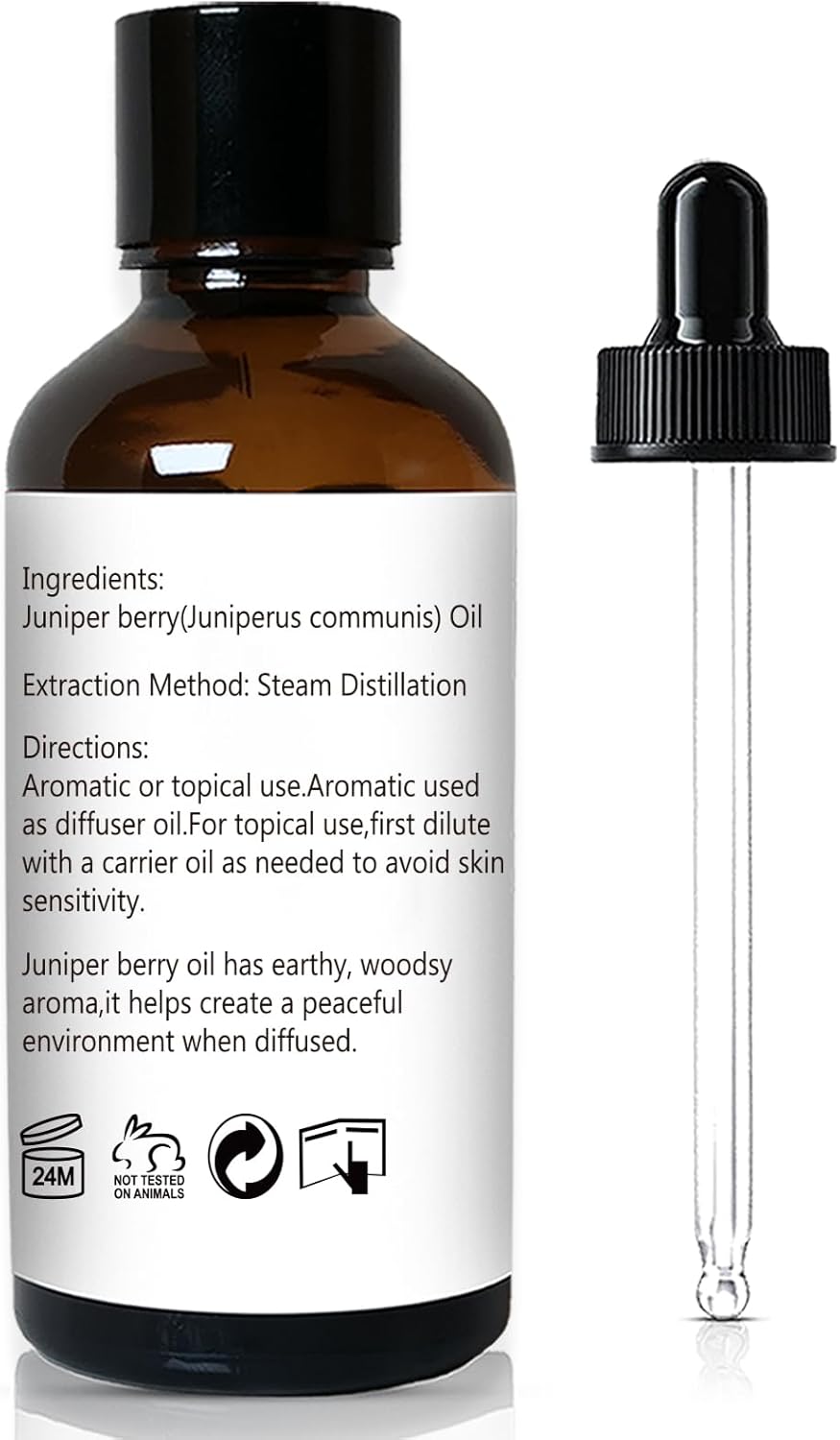 Juniper Berry Essential Oil 1 Oz – 100% Pure Natural Juniper Berry Oil for Diffuser, Massage, DIY Blends & Personal Care, Fresh Crisp Aroma