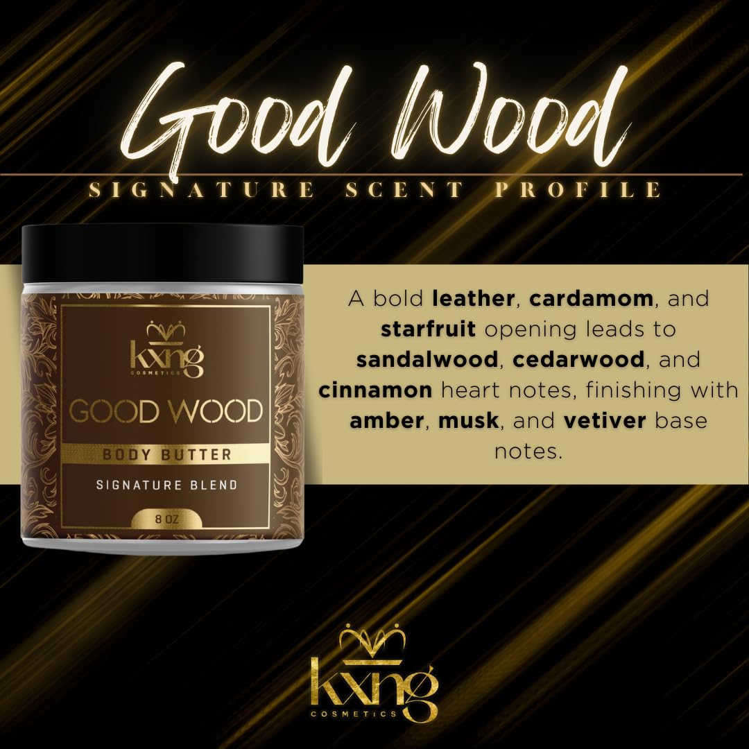 KXNG Cosmetics, Body Butter, Organic Skin Care for Men and Women, Body Moisturizer Lotions and Creams, Raw Shea Butter, Cocoa Butter, Mango, Coconut Oil, Hand, Foot, All Skin Types (Good Wood XL)