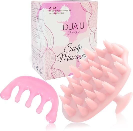 DUAIU Scalp Massager Shampoo Brush with Head Scalp Comb, Silicone Scalp Scrubber Gua Sha Comb for Women Men Hair Growth Dandruff Removal, Head Massage Brush Comb Set Gift, Pink
