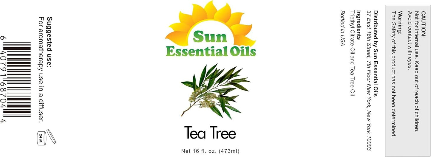 Sun Essential Oils - 16 oz Tea Tree Essential Oil for Skin, Hair, Scalp, Diffuser, Humidifier & Aromatherapy Massage - Scent for DIY Soap, Candle, Shampoo & Lotion Making at Home
